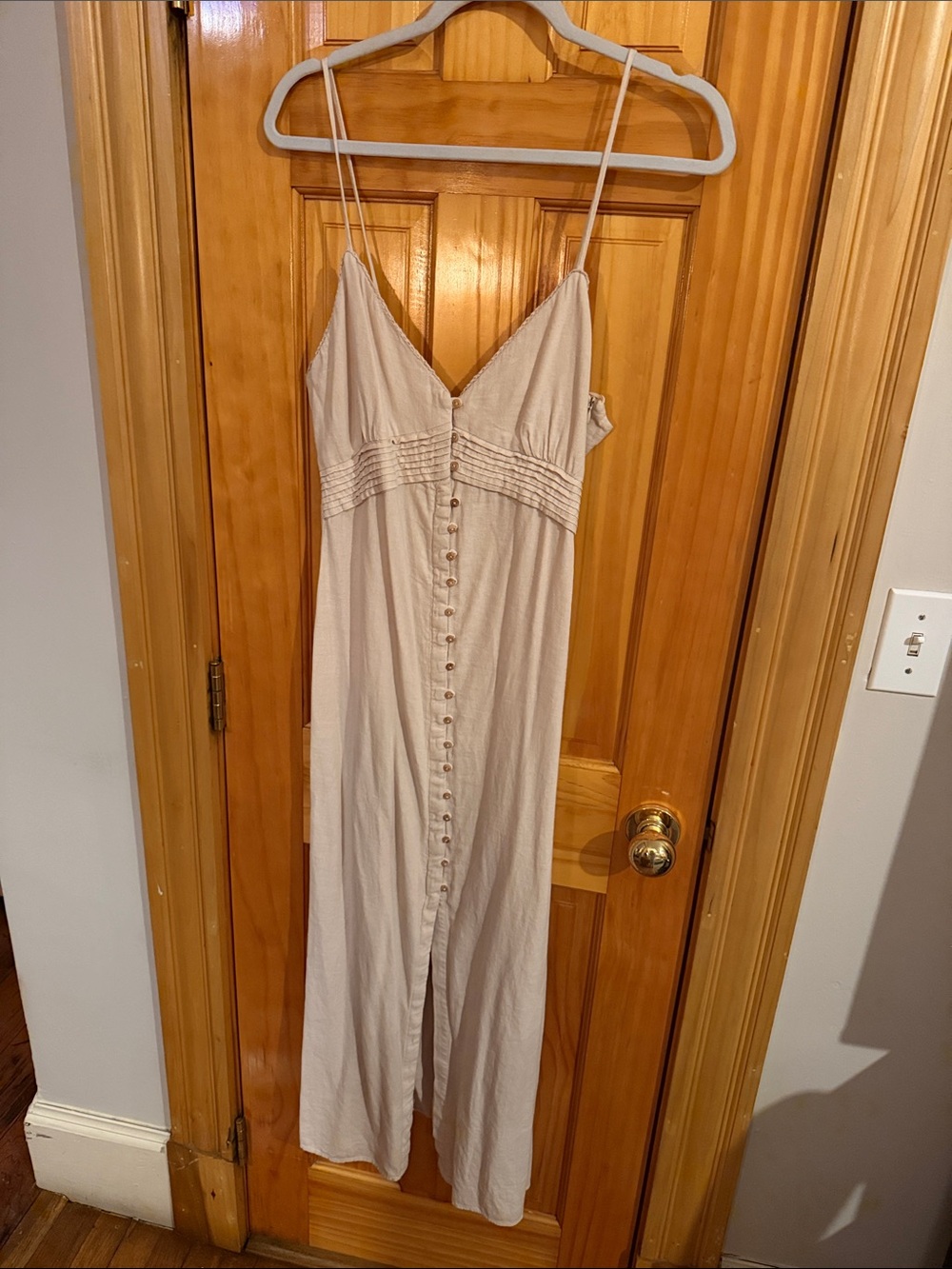 Zara Light Beige Button-Front Maxi Dress